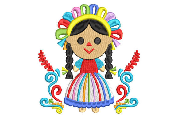 Mexican Lele Doll with Flowers Embroidery